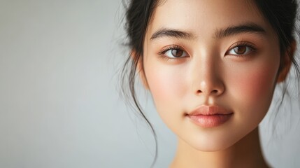 Naklejka premium Close-up portrait of a young woman with natural beauty.