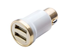Dual usb car charger adapter isolated on transparent background