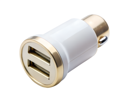 Dual usb car charger adapter isolated on transparent background