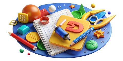 Colorful school supplies arrangement vibrant education tools isolated on a transparent background stationery