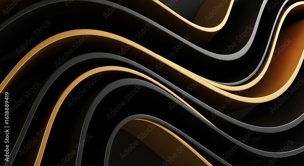 Poster abstract background featuring wavy black and gold lines creating a dynamic and elegant pattern