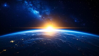 Fototapeta premium Earth rising from space, vibrant sunrise