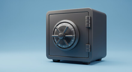 Classic metal safe with combination lock on a blue background
