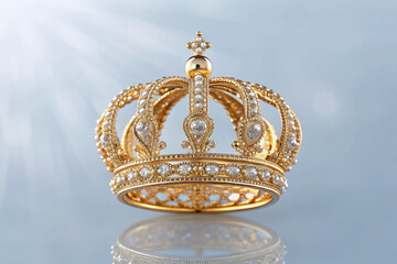 Luxury golden crown with diamonds royal jewelry king queen prince princess tiara coronation headwear elegant