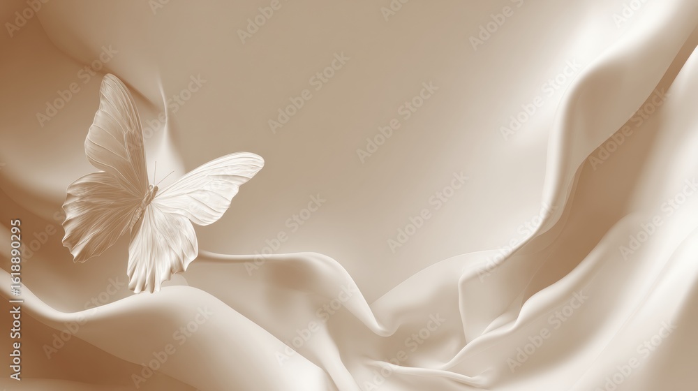 Aufkleber calming abstract transformation with butterfly over smooth skin tones and flowing fabric in tranquil
