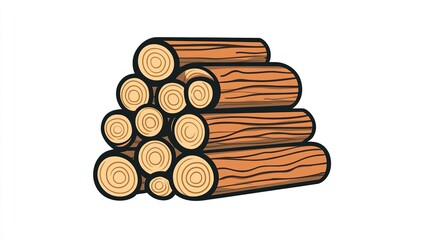 A single vector icon of a lumber stack, bold black outline, flat colors, no gradient, simple and modern style, white background, high contrast 