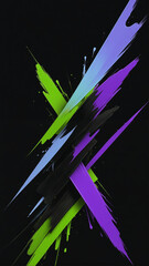 High-contrast abstract digital artwork with neon brush strokes in magenta, purple, blue, and green on a black background, resembling chalk smears.