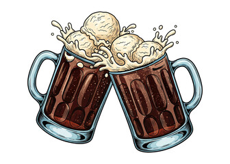 celebration clipart of toasting with splashing root beer mugs