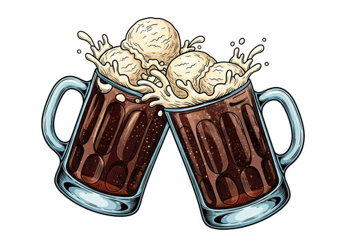 celebration clipart of toasting with splashing root beer mugs