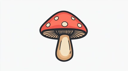 A single vector icon of a mushroom, bold black outline, flat colors, no gradient, simple and modern style, white background,