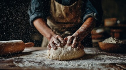 Kneading dough, flour-dusted hands