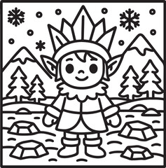 Fantasy Cozy Retreat – Bold Line Art Coloring Page with Magical Elements