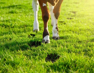 Cow's legs walking in a grassy field