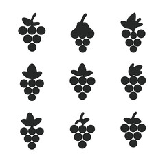 Grape Varietal Icons. Solid, Filled icon set of grape varietals: Cabernet Sauvignon, Chardonnay, Merlot, Pinot Noir, Sauvignon