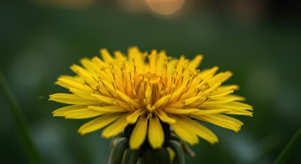 Radiant Dandelion Bloom: A Close-Up of Nature's Golden Delight in Sharp Focus
