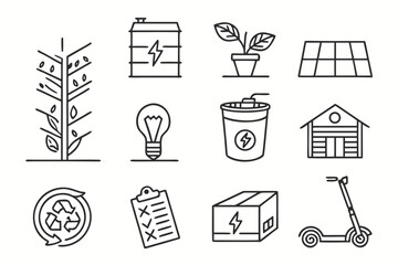 Minimal Eco & Nature Icons – Black Outline Vector Set for Eco-Friendly Projects