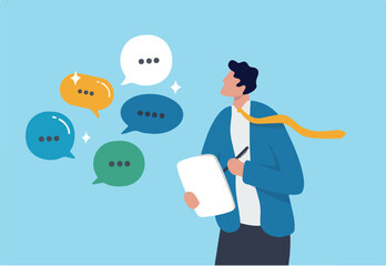 Requirements gathering, client demand or customer opinion, summary or meeting conclusion, stakeholders use case, lecture or meeting note concept, businessman write client requirements from discussion