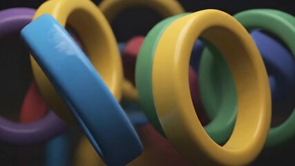 Colorful glossy rings interlocked a blue one foremost