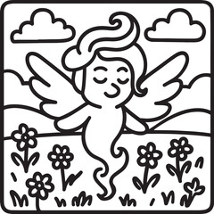 Fantasy Cozy Retreat – Bold Line Art Coloring Page with Magical Elements