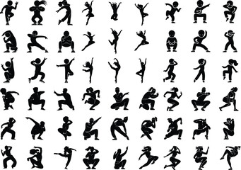 Naklejka premium TikTok Dance Poses Icon Silhouette Set Trendy TikTok Dancer Silhouettes Vector Icons