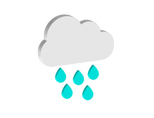 Simple illustration of a 3D rain cloud icon. Transparent background, PNG format.