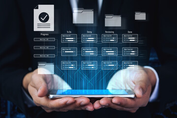 Task management workflow dashboard visualizing to-do lists, ongoing tasks, review status, and...