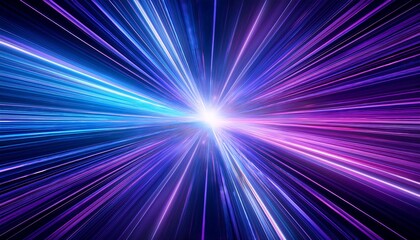 abstract purple and blue light streaks converging to a bright point