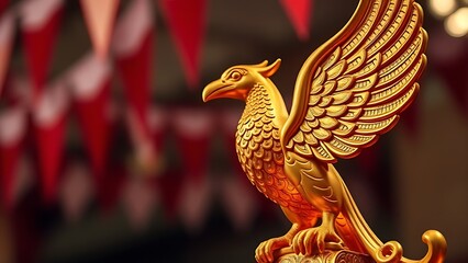 Polished red star badge on military uniform for PLA Day