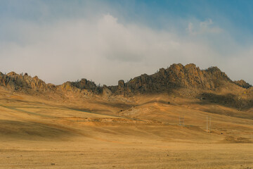 steppe and mountains landscape in Orkhon valley, Mongolia