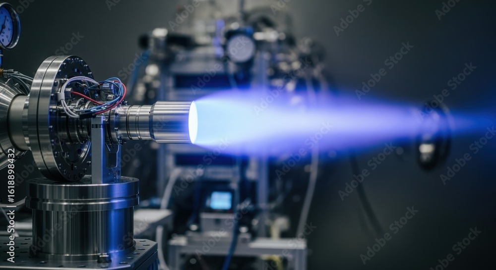 Aufkleber ion thruster exhaust plume visible in a vacuum test setup simulating deepspace operation for advance