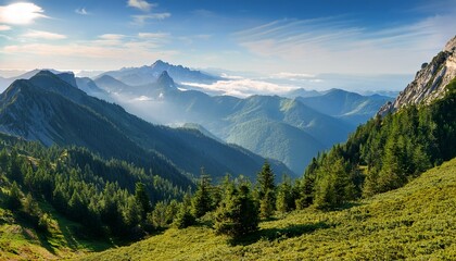 breathtaking mountain peak vista a scenic landscape of forest and sky majestic