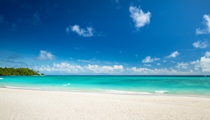 bright sunny day at tropical beach with white sand and turquoise ocean
