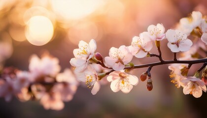 delicate blossom branch captured in soft focus with dreamy bokeh and subtle warm tones perfect for springtime and floral themes