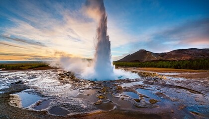ethereal might and resplendence of an icelandic geyser epitomizing ethereal dance of vaporous tendrils mineral laden reservoirs and unparalleled geothermal milieu within this realm of fiery and fro