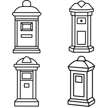  British Post Box Coloring Page Illustration Outline Vector