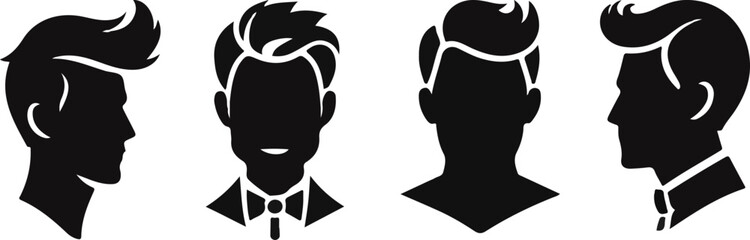 silhouette vector set of man face with hairstyle 