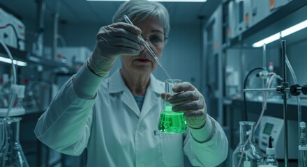 Senior Female Scientist Conducting an Experiment in a Modern Laboratory