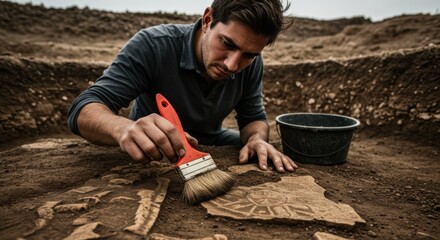 Archaeologist Carefully Uncovering an Ancient Artifact
