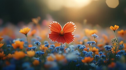 Butterfly-shaped flower blooms vibrant meadow scene wallpaper