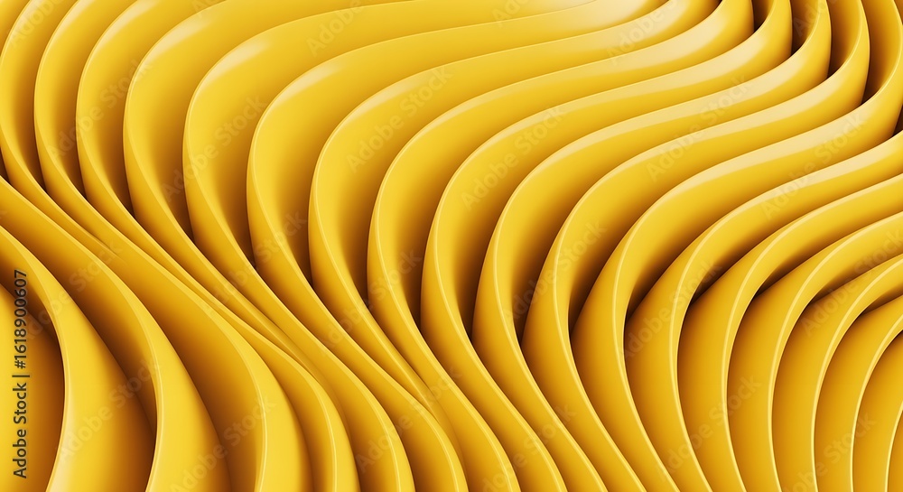 Poster abstract yellow background featuring a series of undulating curved shapes in a repeating pattern