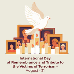 International Day of Remembrance and Tribute to the Victims of Terrorism – Peaceful Candle and Bird Illustration