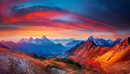 Obraz premium surreal landscape with colorful mountains at sunset