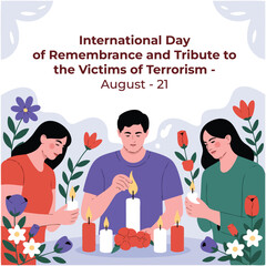 International Day of Remembrance and Tribute to the Victims of Terrorism – Peaceful Candle and Bird Illustration