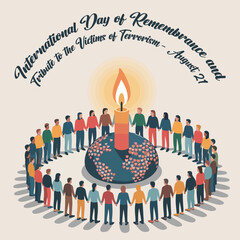 International Day of Remembrance and Tribute to the Victims of Terrorism – Peaceful Candle and Bird Illustration