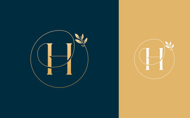 Abstract Initial letter H with nature leaf logo design vector illustration