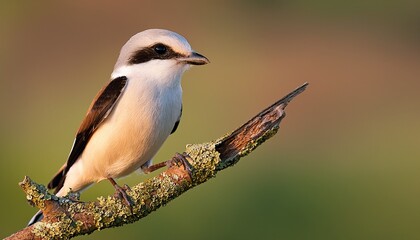 a cute loggerhead shrike bird perched on a branch in fine detail illustration
