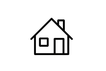 Simple line art icon of a house, white background, vector illustration, png, transparent