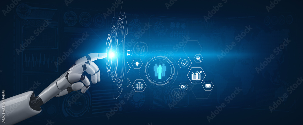 Poster ai coordinating business teamwork, analyzing team communication, enhancing productivity, and alignin