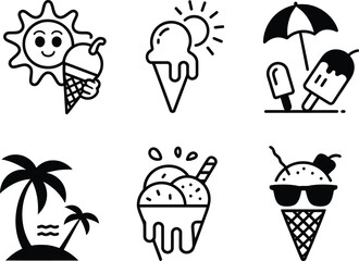 Summer icons featuring ice cream and sunshine