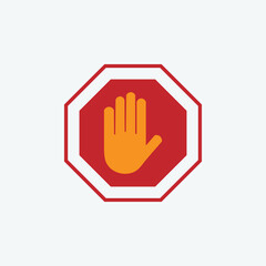 Stop icon logo design. stop road sign. hand stop sign and symbol. Do not enter stop red sign with hand